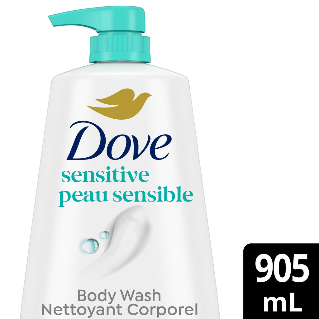 Dove Body Wash with Pump Sensitive Skin For 24hr Lotion-Soft Skin Moisturizing Skin Cleanser Gentle Hypoallergenic Formula with No Sulfates No Parabens 30.6 oz