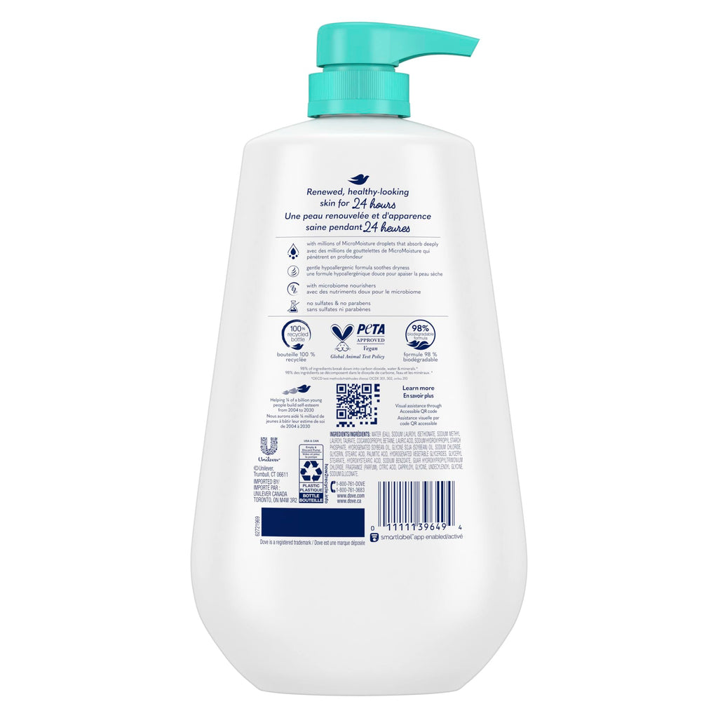 Dove Body Wash with Pump Sensitive Skin For 24hr Lotion-Soft Skin Moisturizing Skin Cleanser Gentle Hypoallergenic Formula with No Sulfates No Parabens 30.6 oz