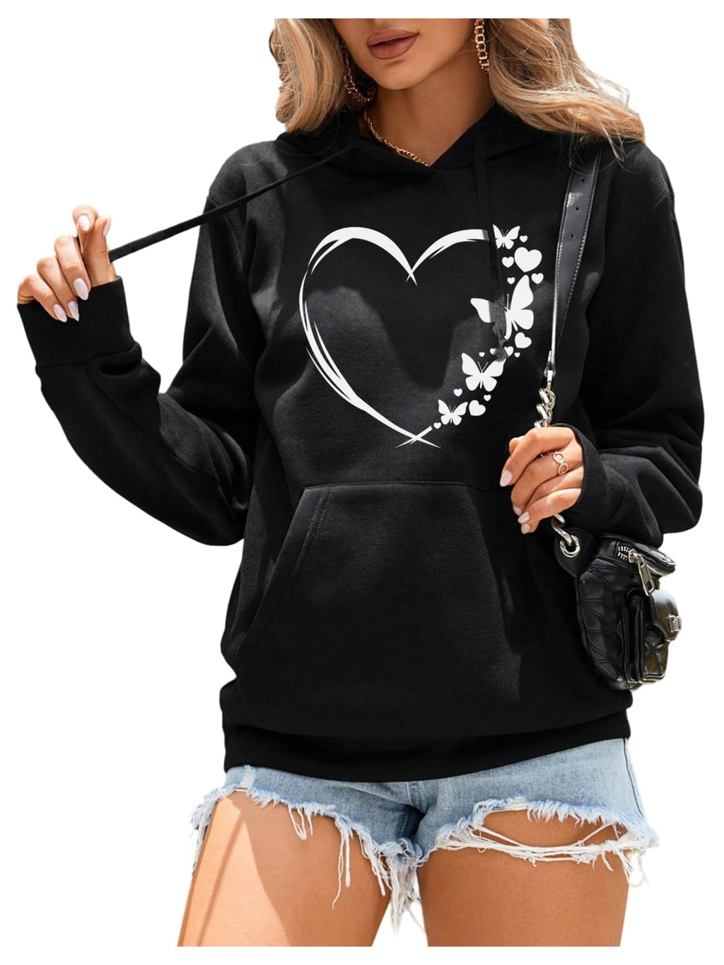 SOLY HUX Women's Graphic Hoodies Heart Print Drawstring Long Sleeve Pocket Sweatshirt Pullover Tops