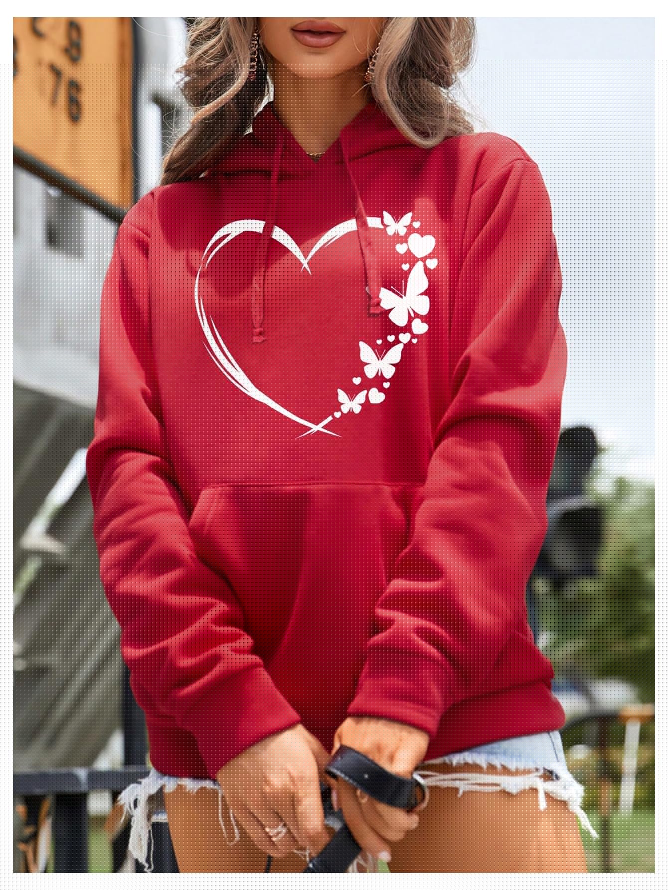 SOLY HUX Women's Graphic Hoodies Heart Print Drawstring Long Sleeve Pocket Sweatshirt Pullover Tops