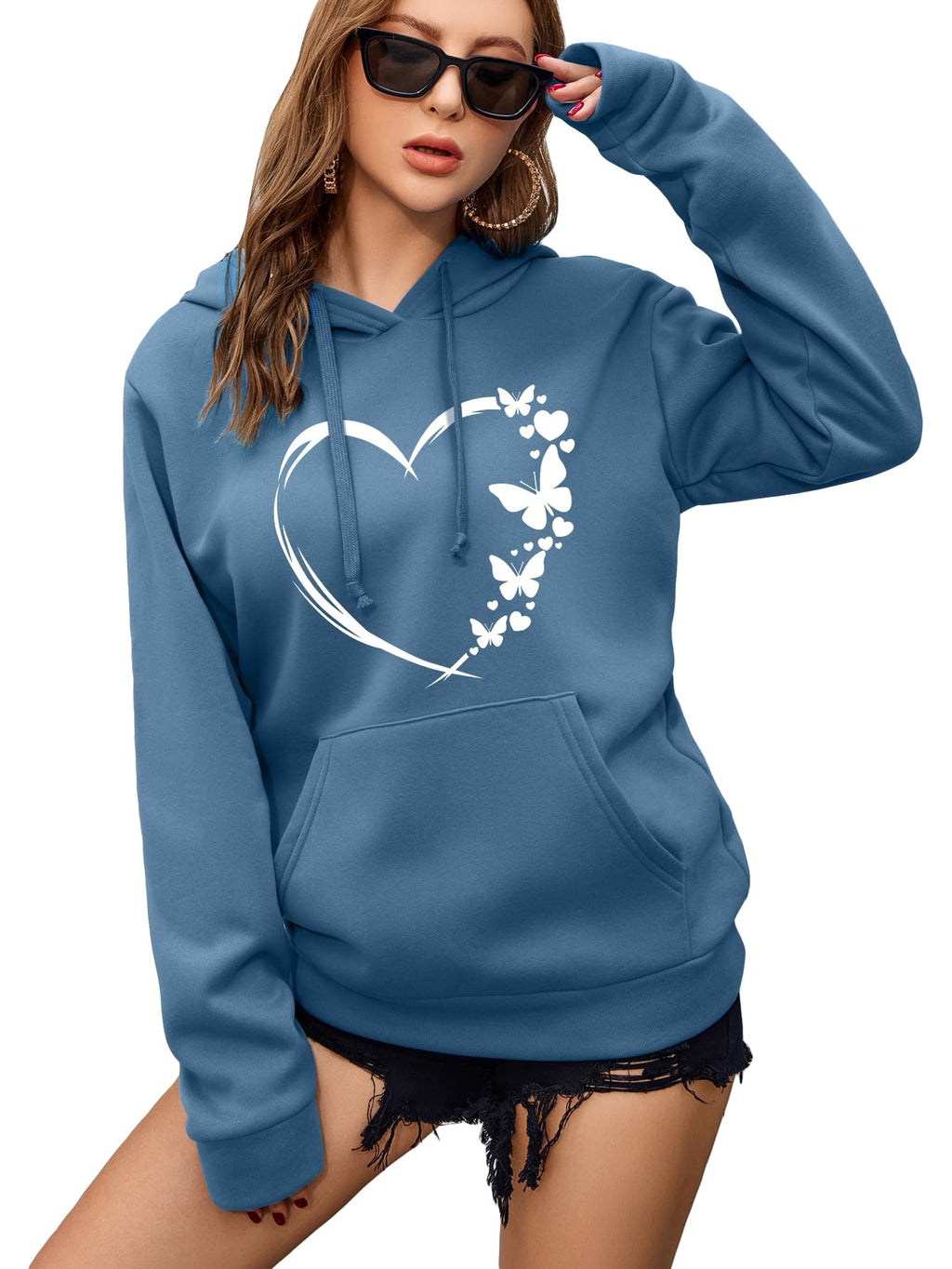 SOLY HUX Women's Graphic Hoodies Heart Print Drawstring Long Sleeve Pocket Sweatshirt Pullover Tops