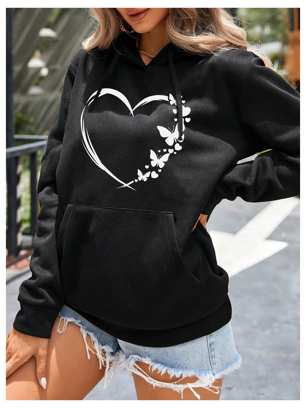 SOLY HUX Women's Graphic Hoodies Heart Print Drawstring Long Sleeve Pocket Sweatshirt Pullover Tops