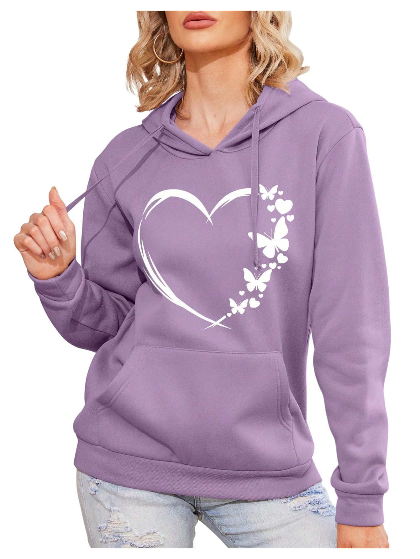 SOLY HUX Women's Graphic Hoodies Heart Print Drawstring Long Sleeve Pocket Sweatshirt Pullover Tops
