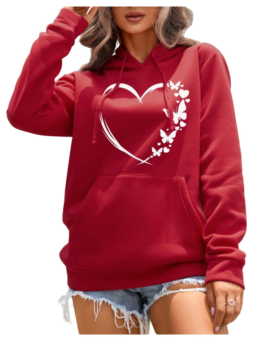 SOLY HUX Women's Graphic Hoodies Heart Print Drawstring Long Sleeve Pocket Sweatshirt Pullover Tops