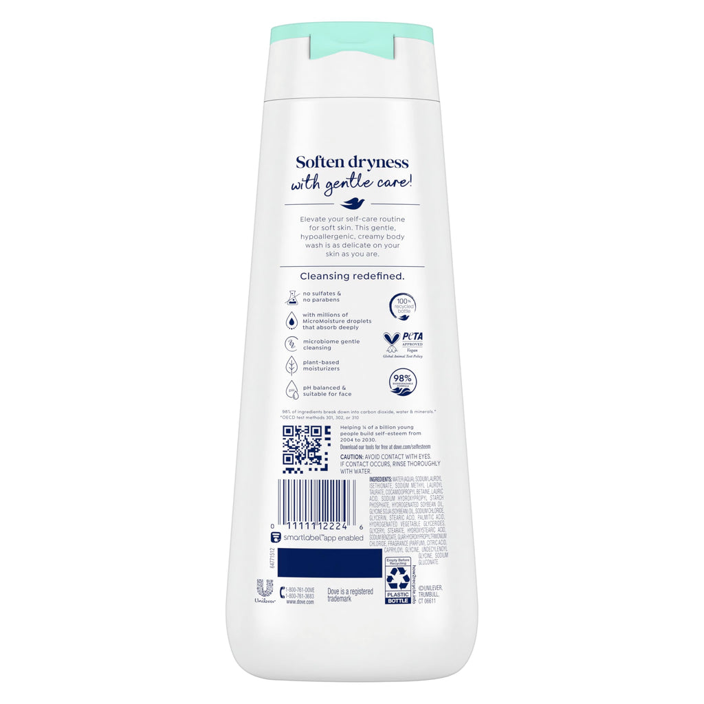 Dove Body Wash with Pump Sensitive Skin For 24hr Lotion-Soft Skin Moisturizing Skin Cleanser Gentle Hypoallergenic Formula with No Sulfates No Parabens 30.6 oz