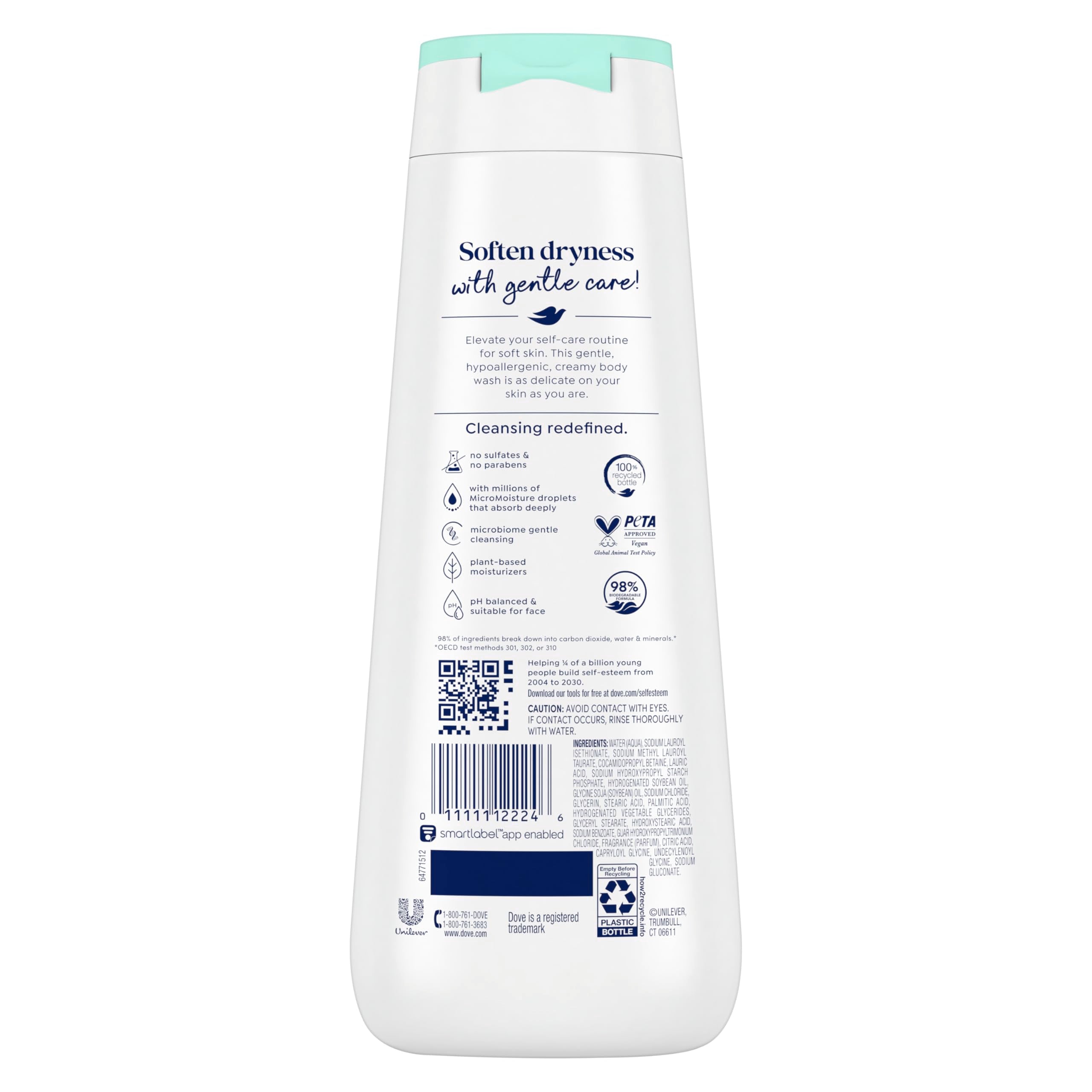 Dove Body Wash with Pump Sensitive Skin For 24hr Lotion-Soft Skin Moisturizing Skin Cleanser Gentle Hypoallergenic Formula with No Sulfates No Parabens 30.6 oz