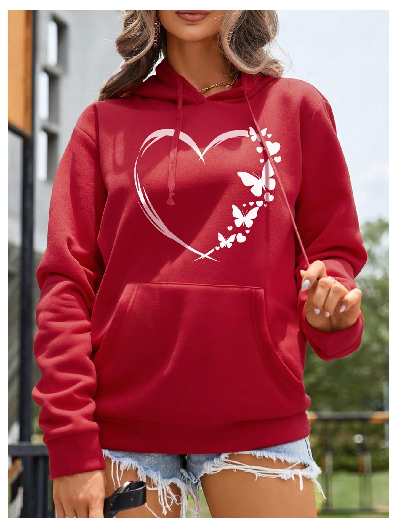 SOLY HUX Women's Graphic Hoodies Heart Print Drawstring Long Sleeve Pocket Sweatshirt Pullover Tops