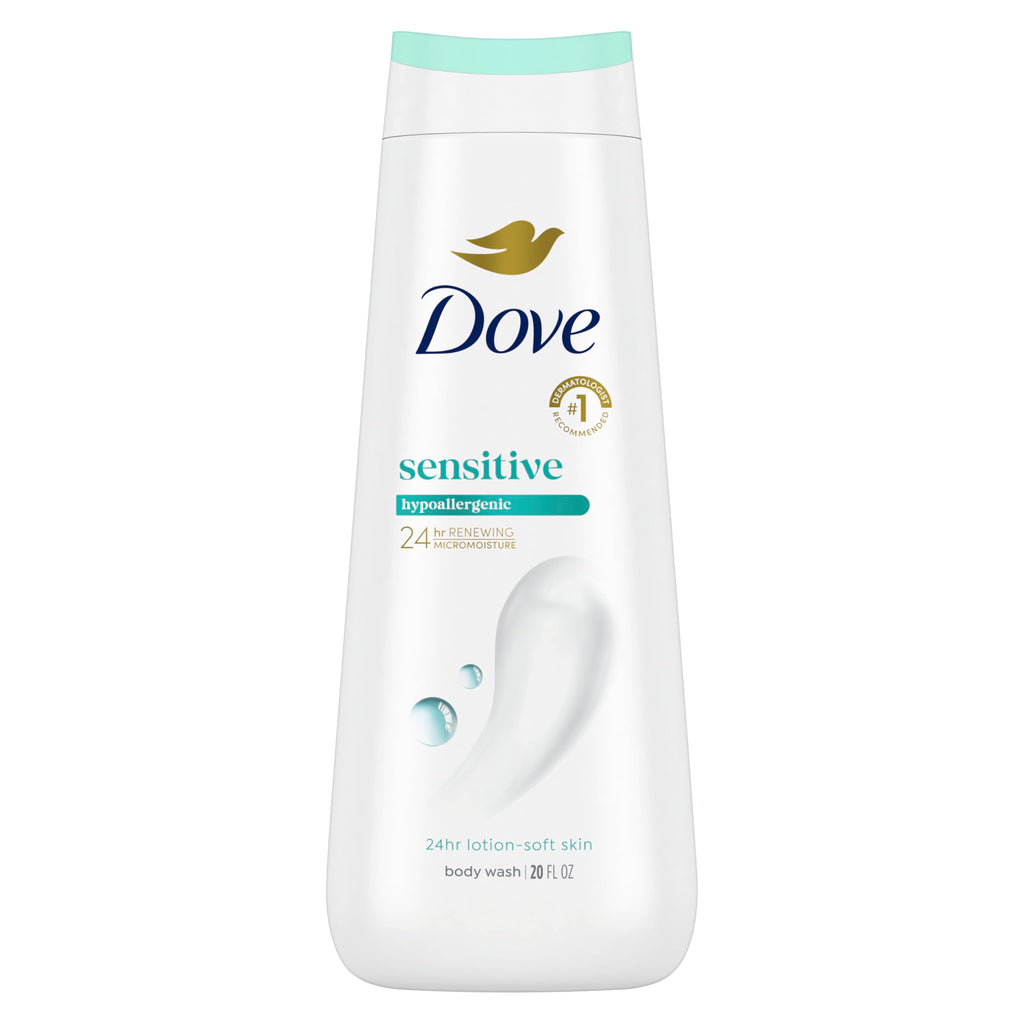Dove Body Wash with Pump Sensitive Skin For 24hr Lotion-Soft Skin Moisturizing Skin Cleanser Gentle Hypoallergenic Formula with No Sulfates No Parabens 30.6 oz