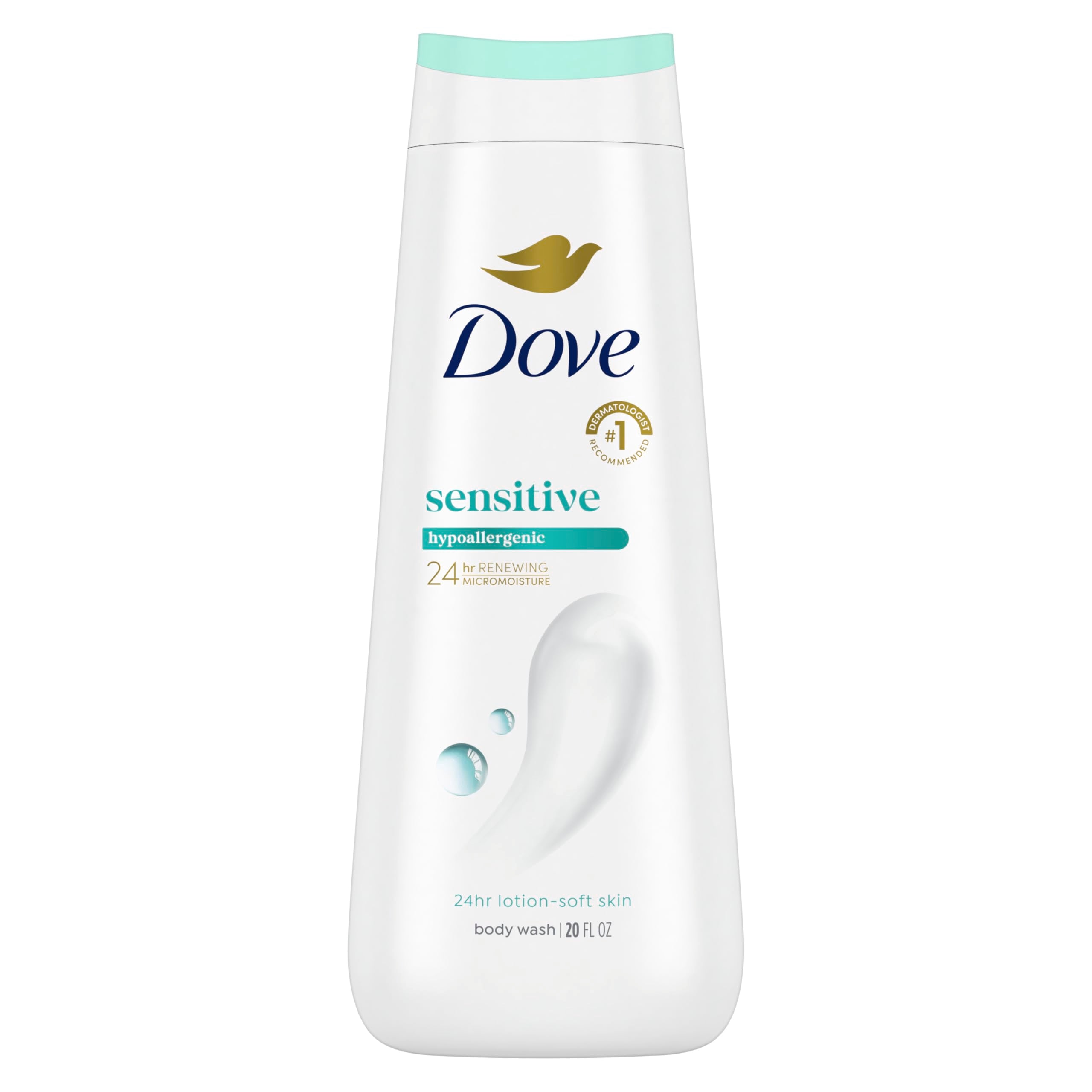 Dove Body Wash with Pump Sensitive Skin For 24hr Lotion-Soft Skin Moisturizing Skin Cleanser Gentle Hypoallergenic Formula with No Sulfates No Parabens 30.6 oz