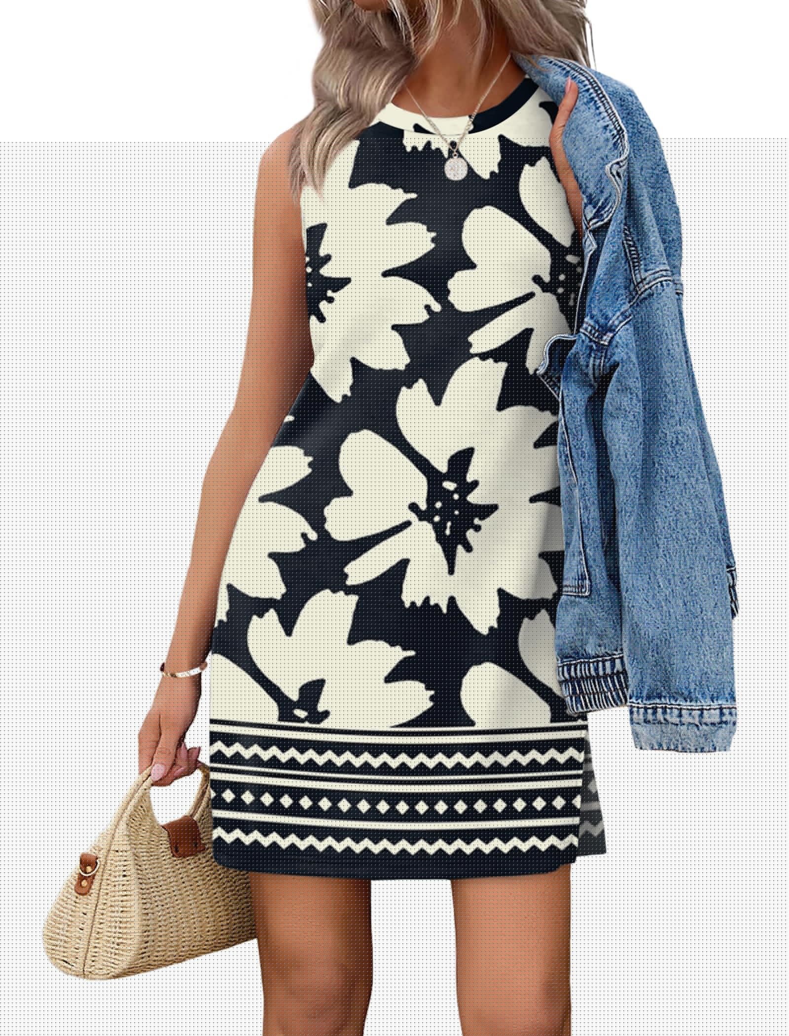 WIHOLL Casual Dresses for Women Crewneck Sleeveless Tank Dress Summer Spring Boho Vacation Clothes